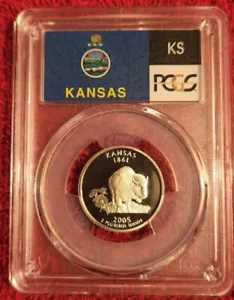 2005 s silver proof Kansas statehood quarter PCGS PR 69 DCAM (flag label) - Picture 1 of 4