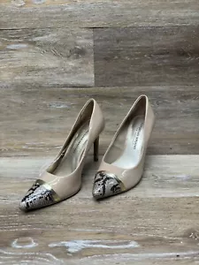 Christian Siriano Stilletto Beige Snakeskin Toe Pumps Women's Size 5 - Picture 1 of 6