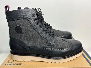 Fred Perry Herrenstiefel Northgate schwarz Leder & Wolle Halbschuhe UK Größe 10 neu mit Etikett - Bild 1 von 9