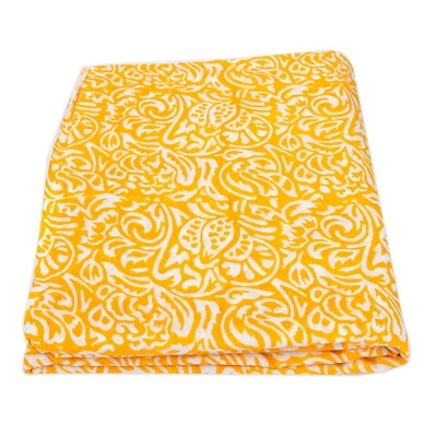 Handmade Hand Block Printed Pure Cotton Yellow Color Dress Making Fabric 10 yard - Image 1 of 4