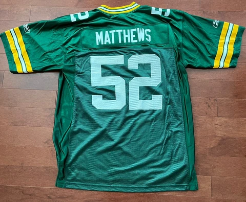 Green Bay Packers Jersey Mens Large Green Clay Matthews #52 Reebok NFL Logo Cover