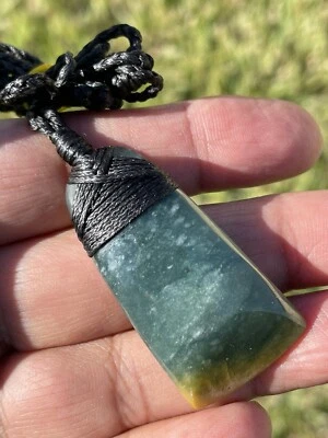 GUATEMALAN JADEITE OLMEC MAYAN Jade Bound/CURVED BLUE/GOLD Toki Adze 43X24X8 mm - Image 1 of 4