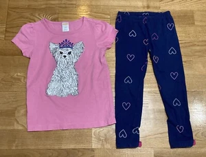 Girls Gymboree Outfit Size 4 - Pink Princess Puppy Top w/Navy Heart Leggings - Picture 1 of 8