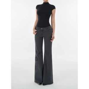 Retro Women's Gray Low Waist Slightly Flared Jeans Slim Fit and Slimming Pants - Picture 1 of 13