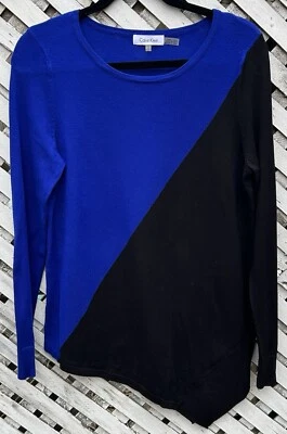Suéter Calvin Klein Bloque de Color Negro y Azul Dobladillo Asimétrico Talla S Foto 1 de 4