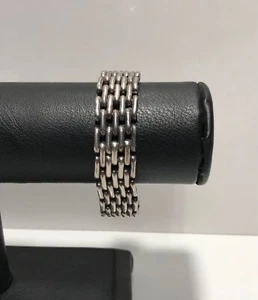Vintage Taxco 925 Sterling Silver Modernist Wide Gate Brick Link Bracelet - Picture 1 of 14