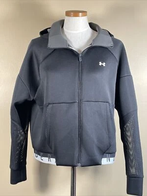 Chaqueta Under Armour Move para mujer negra cremallera completa malla inserciones mangas XL corta Foto 1 de 4