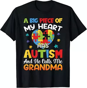 A Big Piece Of My Heart Has Autism and He Calls Me Grandma T-Shirt Hoodie - Picture 1 of 18