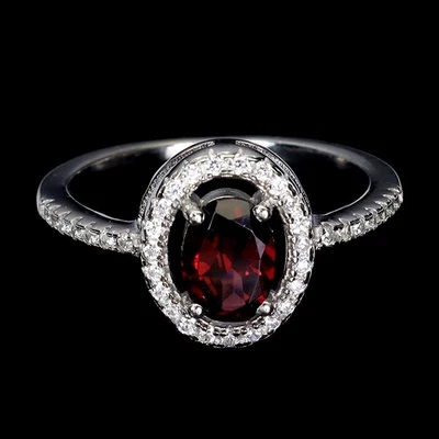 925 Sterling Silver Ring Oval Mozambique Garnet 7x5mm Gemstone Jewelry Size 7 - Image 1 of 4