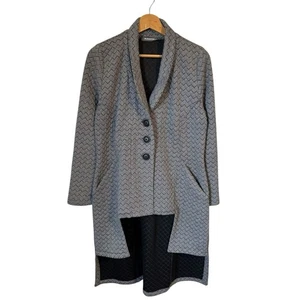 ALEMBIKA Black White Print High Low Lagenlook Blazer Jacket Art Artsy 8/10 M 3 - Picture 1 of 7