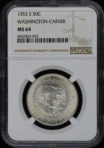 WASHINGTON-CARVER 1953-S Silver Commemorative 50C NGC MS64 - Picture 1 of 2