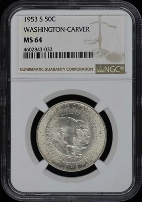 WASHINGTON-CARVER 1953-S Silver Commemorative 50C NGC MS64 - Image 1 of 2