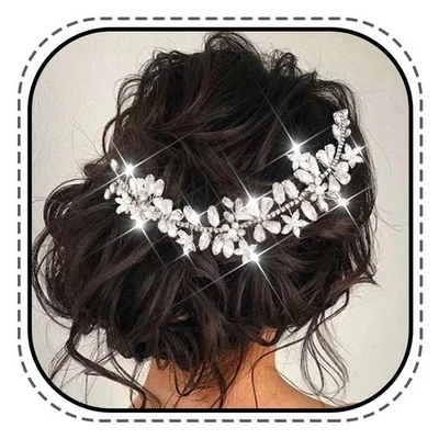 Silver Rhinestone Bride Wedding Hair Vine Crystal Bridal Hair Piece Headband - Image 1 of 4