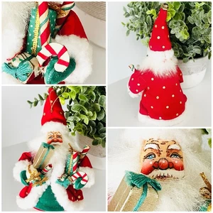 Vintage Dept 56 Cloth Santa Claus Holding Gifts Hanging Ornament, 8” Tall - Picture 1 of 5
