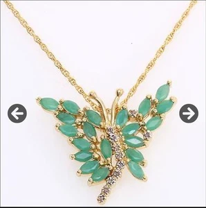 Woman's 18k Gold Over Pure Sterling Silver Neckleds With Emeralds - Picture 1 of 7