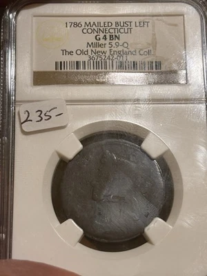 1786 Connecticut Mailed Bust Left Rare Miller 5.9 Q R5!! Ngc G4 Colonial Copper - Image 1 of 4
