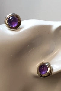 Ohrringe Ohrstecker 925 Silber natürliche Amethyste Cabochonschliff ø 13 mm - Bild 1 von 4