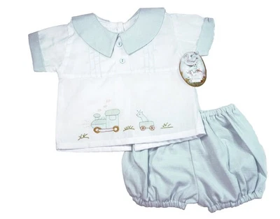 Nuevo con etiquetas Juego de pañales bordados tren jirafa blanca Will'beth recién nacidos bebés niños 0 Foto 1 de 3