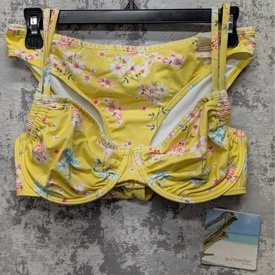 Sunseeker gelb Blumen Bikini Oberteil & Unterteil Set US 34DD US 6 Neu mit Etikett - Bild 1 von 4