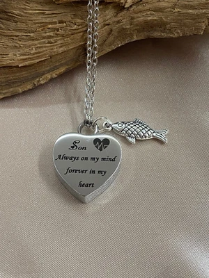 Son Cremation Necklace for Ashes Memorial Heart Urn Pendant Keepsake Jewelry - Image 1 of 4