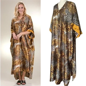Winlar Caftan Lounge Dress Duster Muumuu Animal Leopard Tiger Print One Size - Picture 1 of 12