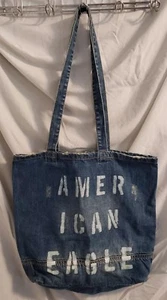 AMERICAN EAGLE BLUE SOFT DENIM JEAN TOTE BAG DISTRESSED - Picture 1 of 1