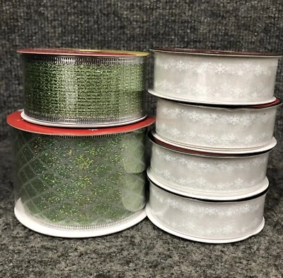 Lot Of 6 Vintage Christmas Spools Of Ribbon 7/8”-2 1/2” 20 Yards Total New - Image 1 of 4