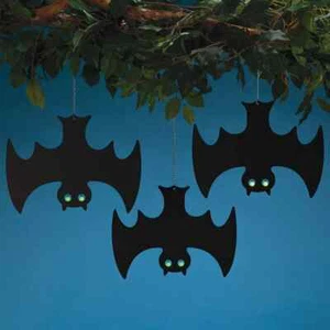 Set of 3 Glow-In-the-Dark Metal Bats Indoor/Outdoor Halloween Decoration - Picture 1 of 3