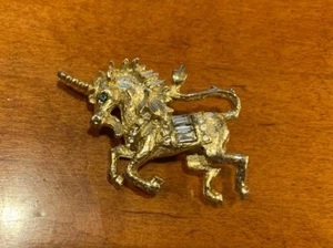 Vintage Unicorn Brooch Pin with Blue Eye and Baguette Saddle, Signed AC88 - Picture 1 of 2