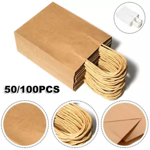 Kraft Paper Bags 30/50/100x, Gift Shopping Carry Craft Retail Bag with Handles - Picture 1 of 17