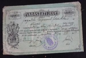 Hungary 1907 - Magyar Hunting Ticket US 3