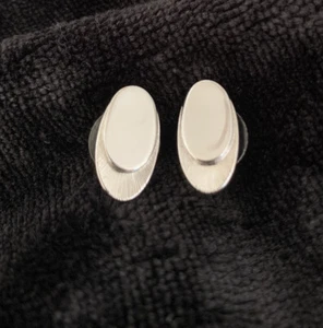 Vintage Monet Silver Tone Pierced Earring Oval Studs - Picture 1 of 6