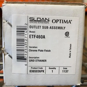 Sloan Optima ETF460A Outlet Sub Assembly Chrome Grid Stainer - FREE SHIPPING - Picture 1 of 2