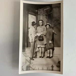 Mother & Children Boy Girl Front Steps House Vintage Photograph Real Photo - Picture 1 of 2