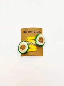 Cute Avocado Hair Clips/Headwear Handmade Crochet Stocking Filler Gift - Picture 1 of 7