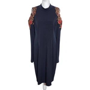 Venus Black Bodycon Dress with Floral Embroidered Shoulder Cutouts Size XL - Picture 1 of 10