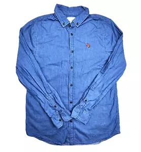 Brunswick Garments Shirt Men's Button Up Slim Fit Blue Large Denim Look collared - Picture 1 of 10