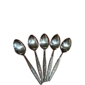 5 Vintage Japan Stainless Steel Single Rose Vine Pattern Flatware Teaspoons - Picture 1 of 5
