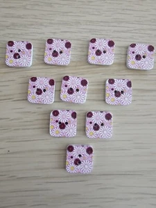10 x 15mm Floral Square WOOD buttons crafting, scrapbooking, sewing, knitting - Picture 1 of 2