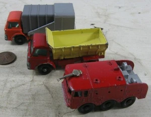 3 Vintage 1960's Lesney Matchbox Trucks 63 70 7 Refuse Grit Spreader Fire - Picture 1 of 5