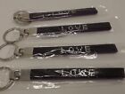 LOVE Bling Lanyard Wristlet Zipper Pull Keychain 6.25" Long Black & Crystal