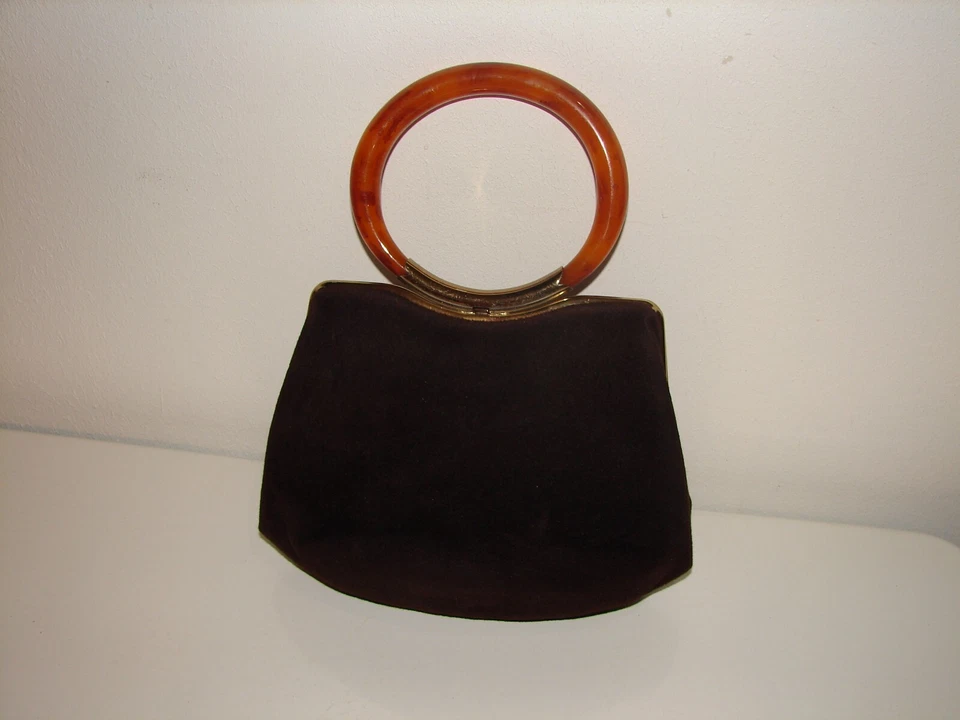 Precioso monedero vintage MM Mad Hatter Mod con asa Lucite marrón espresso Foto 1 de 4