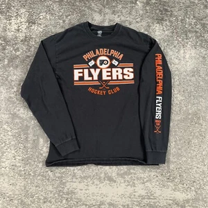 Philadelphia Flyers Shirt Boys Large L Black Long Sleeve Crew Neck Spellout Logo - Picture 1 of 14