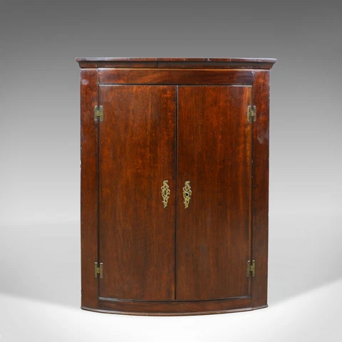 Antique Corner Cabinet, Late Georgian, Bow Fronted, Mahogany, Hanging, c.1800 Cover