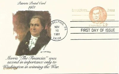 1981 Fleetwood Cachet Postcard FDC Patriot Morris "The Financier" USPS 13 Cents - Image 1 of 3