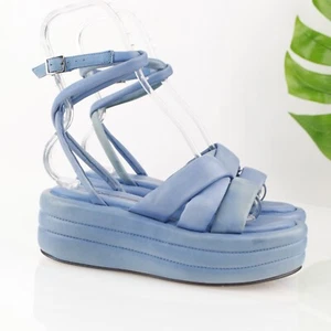 Free People Womens Harper Sandal Size 38 8 Blue Leather Strappy Platform Shoe - Picture 1 of 17