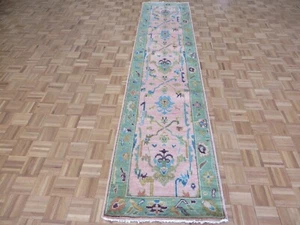2'8 x 12 Runner Hand Knotted Pink Colorful Oushak Oriental Rug G13365 - Picture 1 of 11