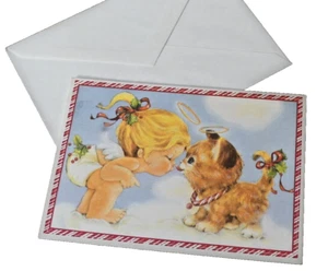 Vintage Grand Award Baby Angel Kissing Kitten Christmas Holiday Greeting Card - Picture 1 of 7
