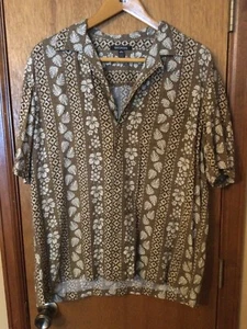 1990’s Vintage George Hawaiian Button Down Shirt Brown Leaf Floral Size Large  - Picture 1 of 3
