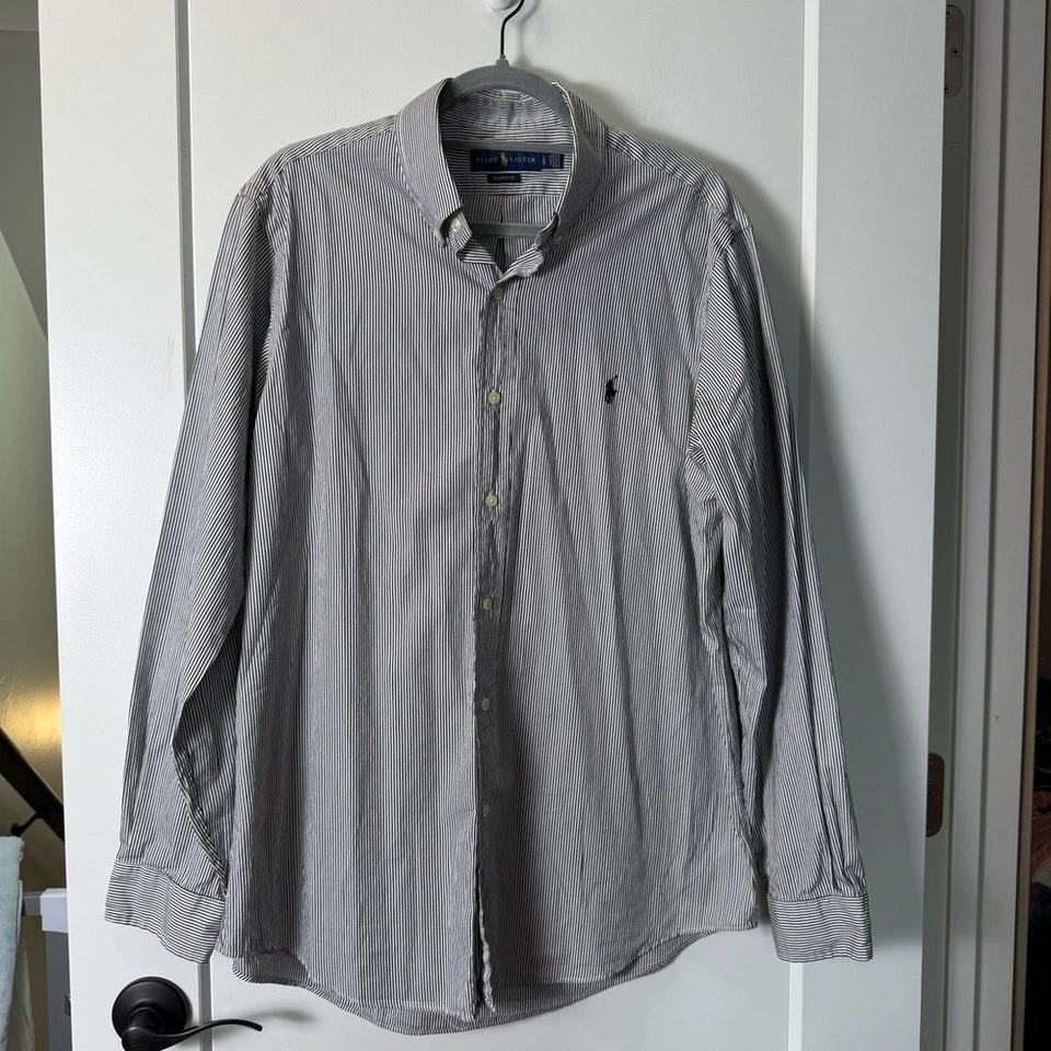Camisa Ralph Lauren Calce Clásico Para Hombre Negra Blanca Rayas Verticales Abotonada Foto 1 de 4